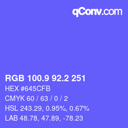 カラーコード: RGB 100.9 92.2 251 | qconv.com