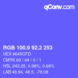 カラーコード: RGB 100.9 92.2 253 | qconv.com