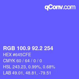 カラーコード: RGB 100.9 92.2 254 | qconv.com