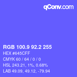 カラーコード: RGB 100.9 92.2 255 | qconv.com