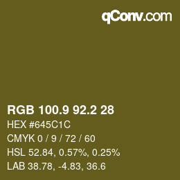 Color code: RGB 100.9 92.2 28 | qconv.com