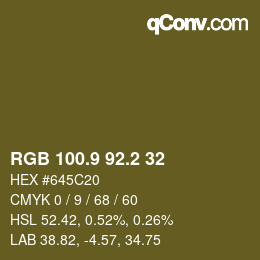 Color code: RGB 100.9 92.2 32 | qconv.com