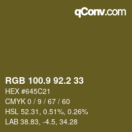 Color code: RGB 100.9 92.2 33 | qconv.com