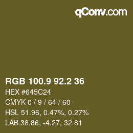 カラーコード: RGB 100.9 92.2 36 | qconv.com