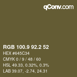Color code: RGB 100.9 92.2 52 | qconv.com