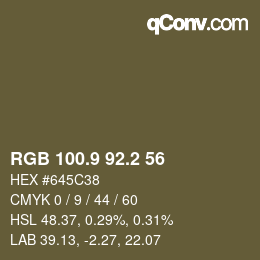 Color code: RGB 100.9 92.2 56 | qconv.com