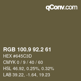 Color code: RGB 100.9 92.2 61 | qconv.com