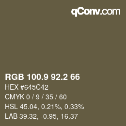 カラーコード: RGB 100.9 92.2 66 | qconv.com