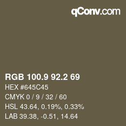 Color code: RGB 100.9 92.2 69 | qconv.com