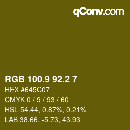 カラーコード: RGB 100.9 92.2 7 | qconv.com