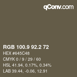 Color code: RGB 100.9 92.2 72 | qconv.com