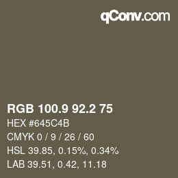 カラーコード: RGB 100.9 92.2 75 | qconv.com
