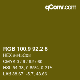 カラーコード: RGB 100.9 92.2 8 | qconv.com
