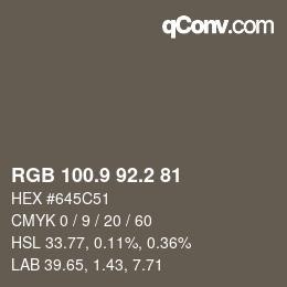 Color code: RGB 100.9 92.2 81 | qconv.com