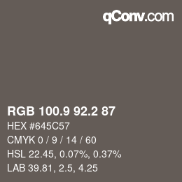 Color code: RGB 100.9 92.2 87 | qconv.com