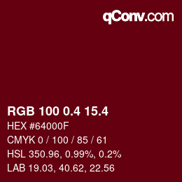 カラーコード: RGB 100 0.4 15.4 | qconv.com