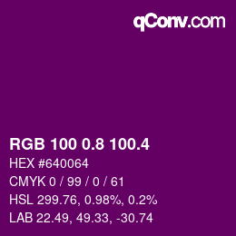 カラーコード: RGB 100 0.8 100.4 | qconv.com