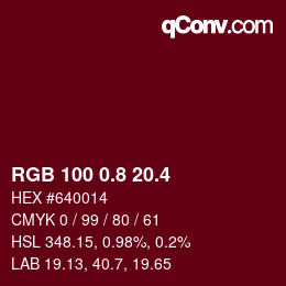 カラーコード: RGB 100 0.8 20.4 | qconv.com