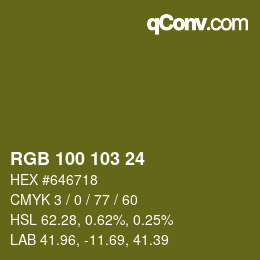Color code: RGB 100 103 24 | qconv.com
