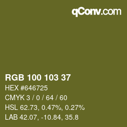 Color code: RGB 100 103 37 | qconv.com