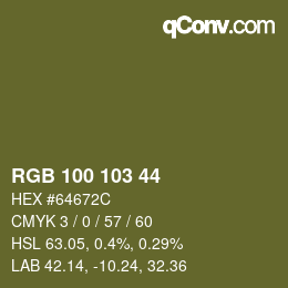 Color code: RGB 100 103 44 | qconv.com
