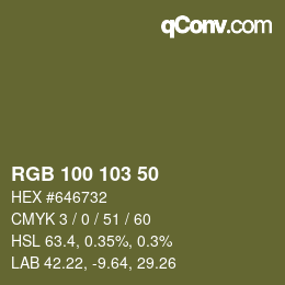 Color code: RGB 100 103 50 | qconv.com