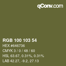 Color code: RGB 100 103 54 | qconv.com