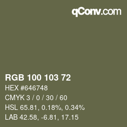 Color code: RGB 100 103 72 | qconv.com