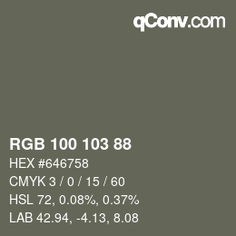 Color code: RGB 100 103 88 | qconv.com