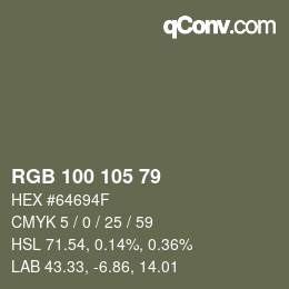 Color code: RGB 100 105 79 | qconv.com