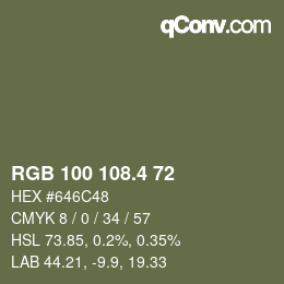 カラーコード: RGB 100 108.4 72 | qconv.com