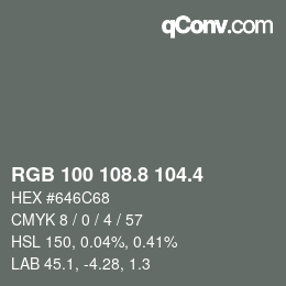 カラーコード: RGB 100 108.8 104.4 | qconv.com