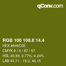 カラーコード: RGB 100 108.8 14.4 | qconv.com