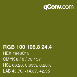 カラーコード: RGB 100 108.8 24.4 | qconv.com