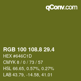 カラーコード: RGB 100 108.8 29.4 | qconv.com