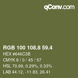カラーコード: RGB 100 108.8 59.4 | qconv.com