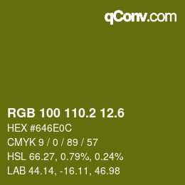 カラーコード: RGB 100 110.2 12.6 | qconv.com