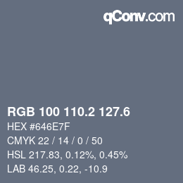 カラーコード: RGB 100 110.2 127.6 | qconv.com