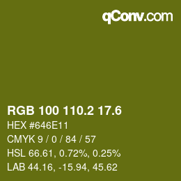 カラーコード: RGB 100 110.2 17.6 | qconv.com
