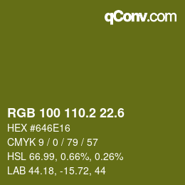 カラーコード: RGB 100 110.2 22.6 | qconv.com