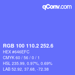 カラーコード: RGB 100 110.2 252.6 | qconv.com