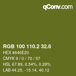 カラーコード: RGB 100 110.2 32.6 | qconv.com