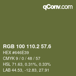 カラーコード: RGB 100 110.2 57.6 | qconv.com
