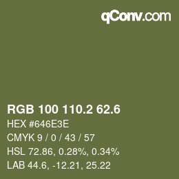 カラーコード: RGB 100 110.2 62.6 | qconv.com