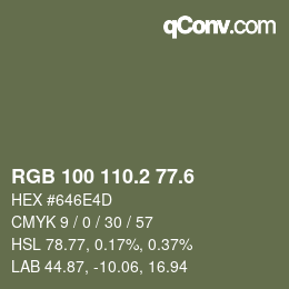 カラーコード: RGB 100 110.2 77.6 | qconv.com