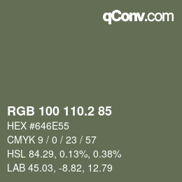 カラーコード: RGB 100 110.2 85 | qconv.com
