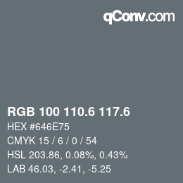 カラーコード: RGB 100 110.6 117.6 | qconv.com