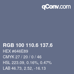 カラーコード: RGB 100 110.6 137.6 | qconv.com