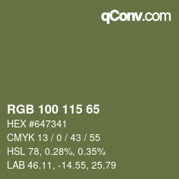 颜色代码: RGB 100 115 65 | qconv.com