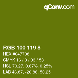 カラーコード: RGB 100 119 8 | qconv.com